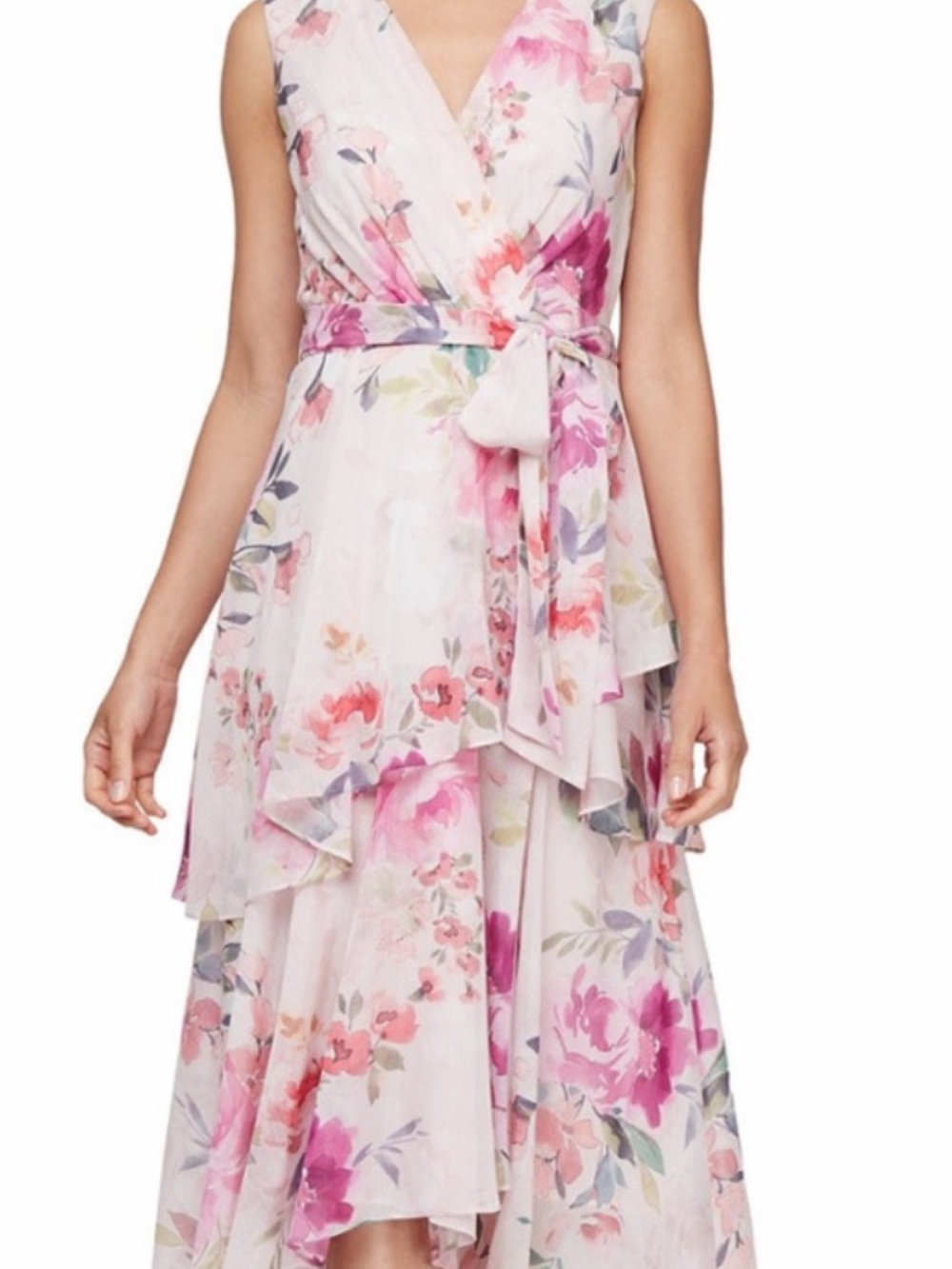 SLNY Floral Pink Sleeveless Wrap Maxi Dress NWT Size 14